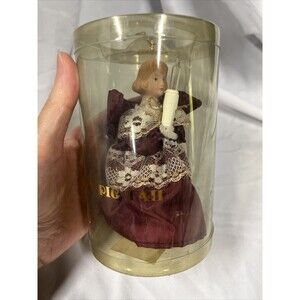 VTG NIB Nautucker Xmas Angel Pig Tail Light Tree Top 5” Porcelain Head Red Dress